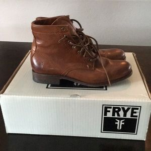 Frye Tyler Lace Up Boots in Cognac